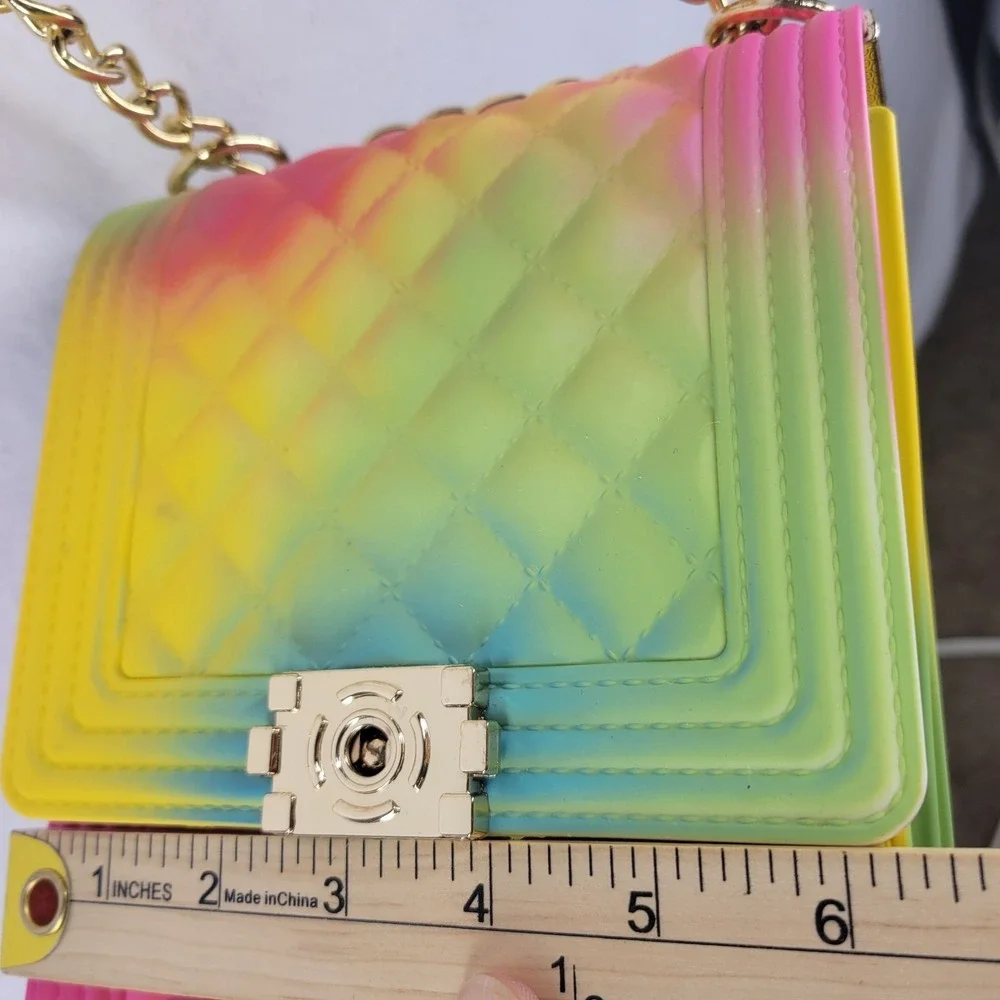 Epicstep Quilted‎ Rainbow Jelly Crossbody Bag Gold Chain Strap Ombre Tie Dye Y2K